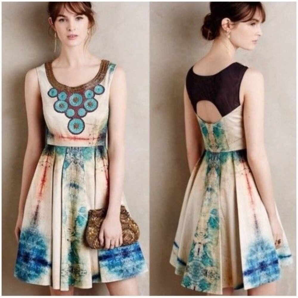 Anthropologie Bhanuni by Jyoti Villette Dress Beaded Watercolor Size 2